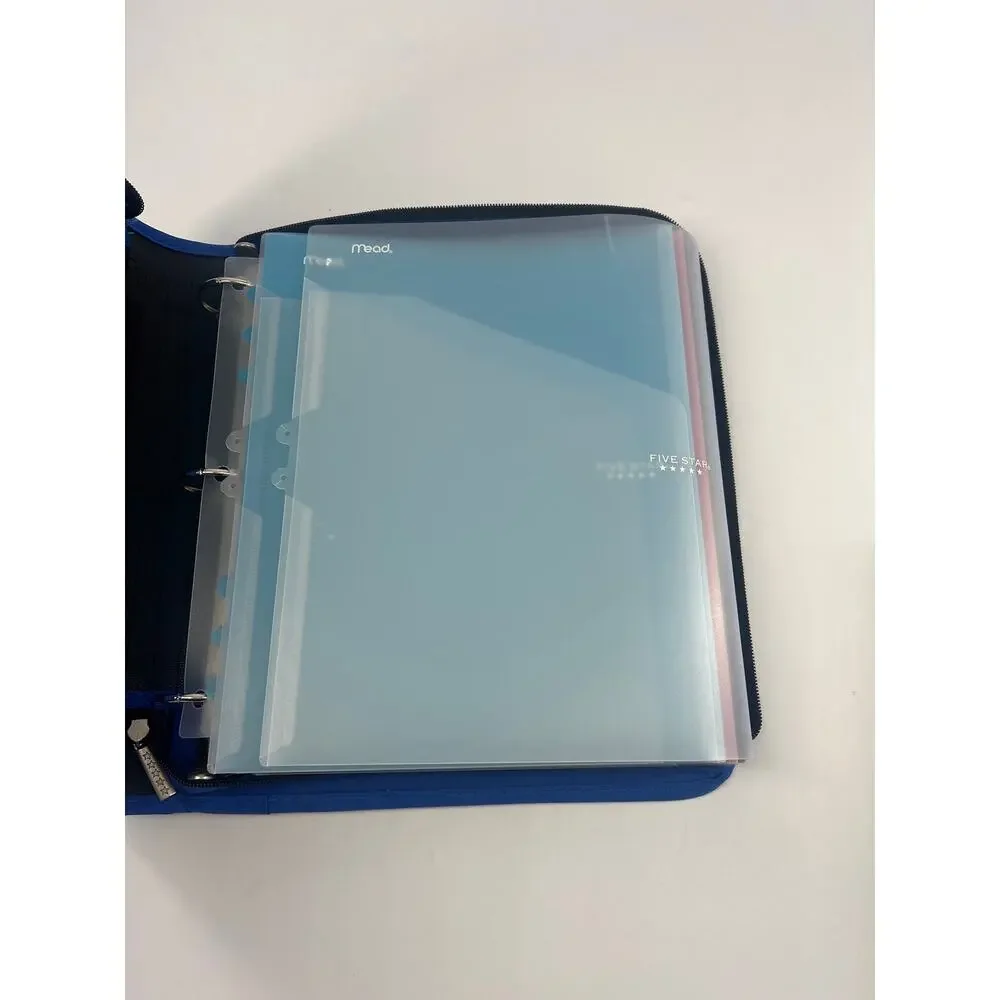 Five Star Folder Pencil Holder School  Blue Black College Zipper Binder Durable